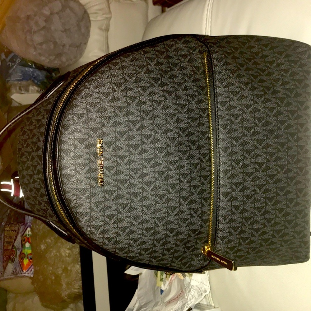 Michael Kors leather backpack with MK logo / black